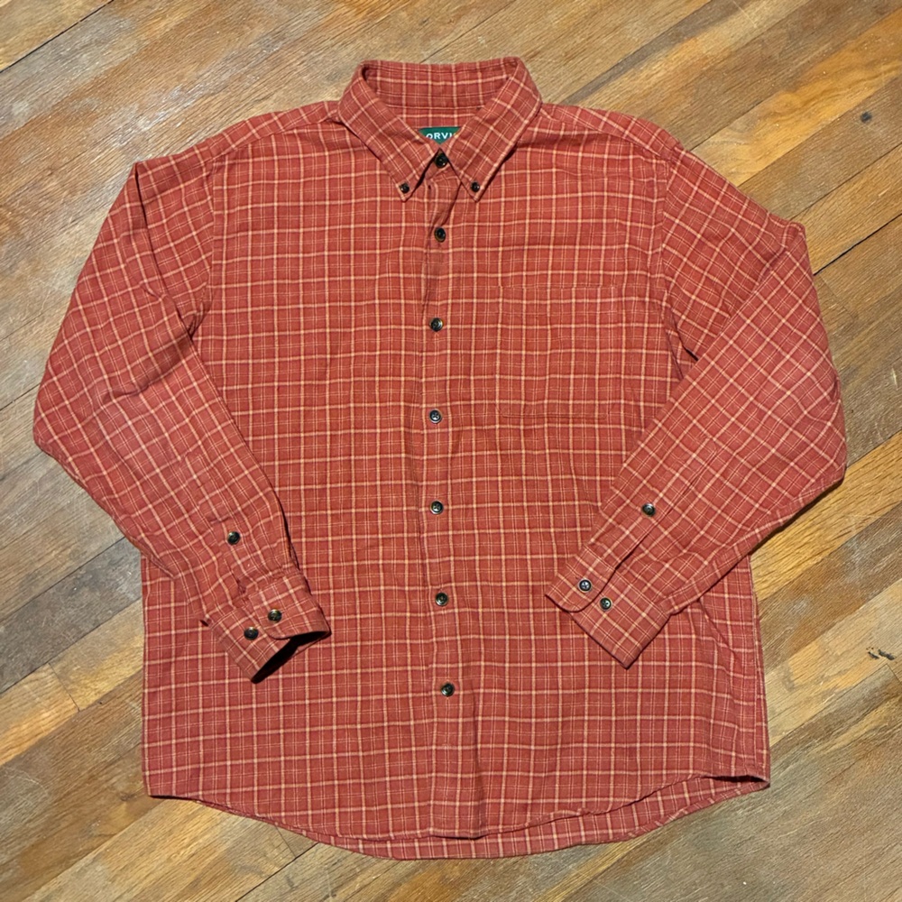 Orvis Men's Rust Orange Plaid Button-Down Shirt